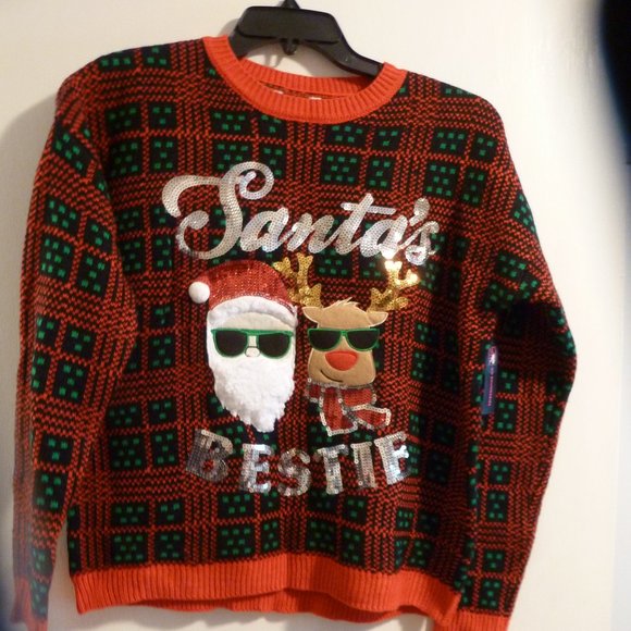 Holiday Special  Santa's Bestie Christmas Sweater Red Green/ NEW  sz L - Picture 1 of 8